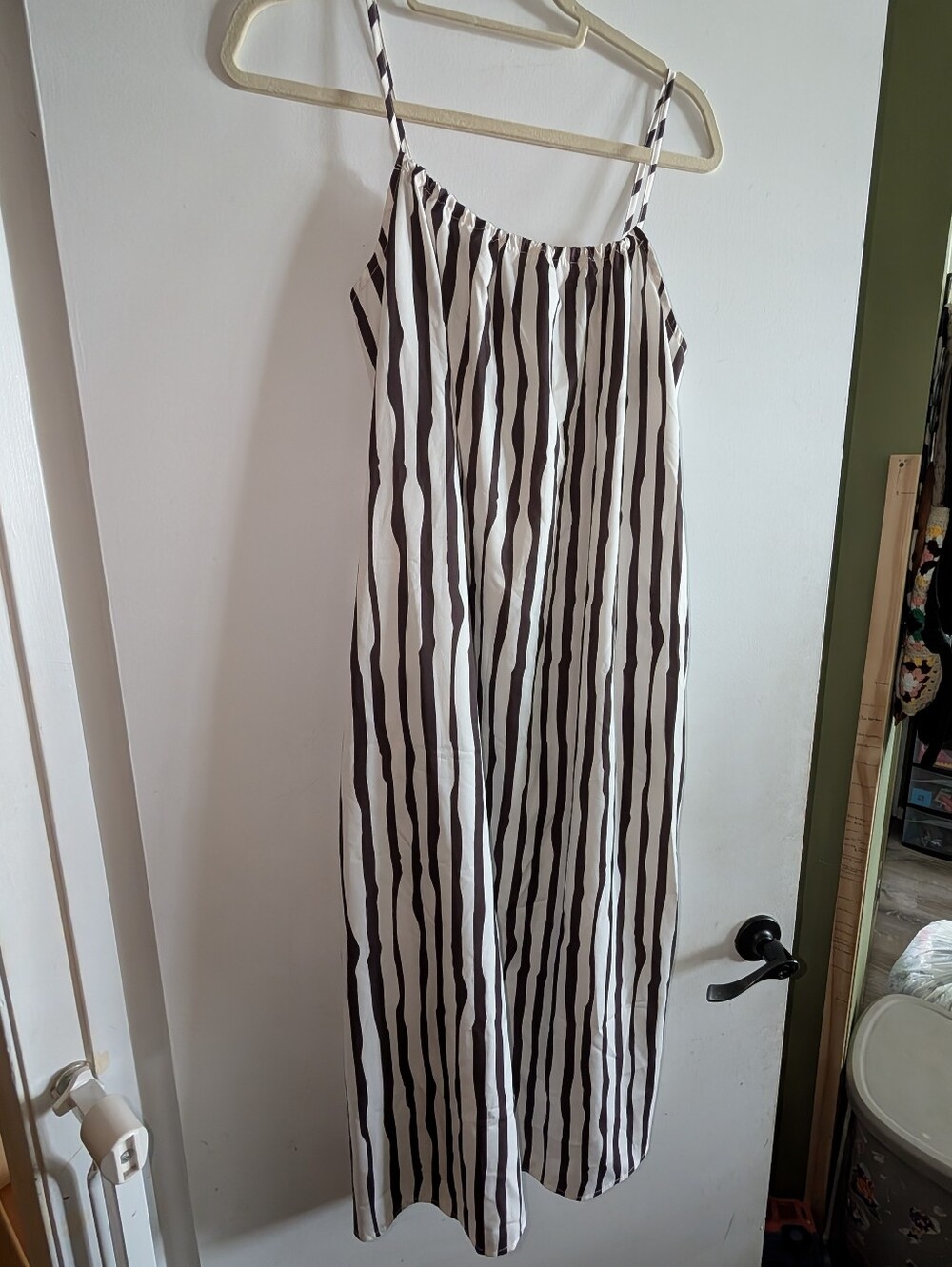 Striped Spaghetti Strap Maxi Jumpsuit - Black & White